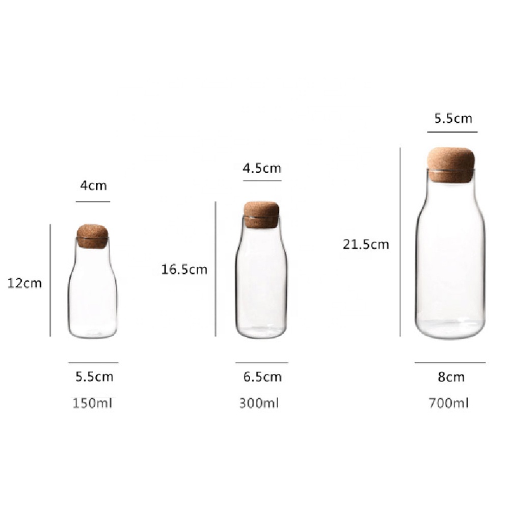 Clear Glass Storage Bottle Jar with Cork Ball Stopper High Borosilicate Glass Storage Jar with Spherical Cork Stopper