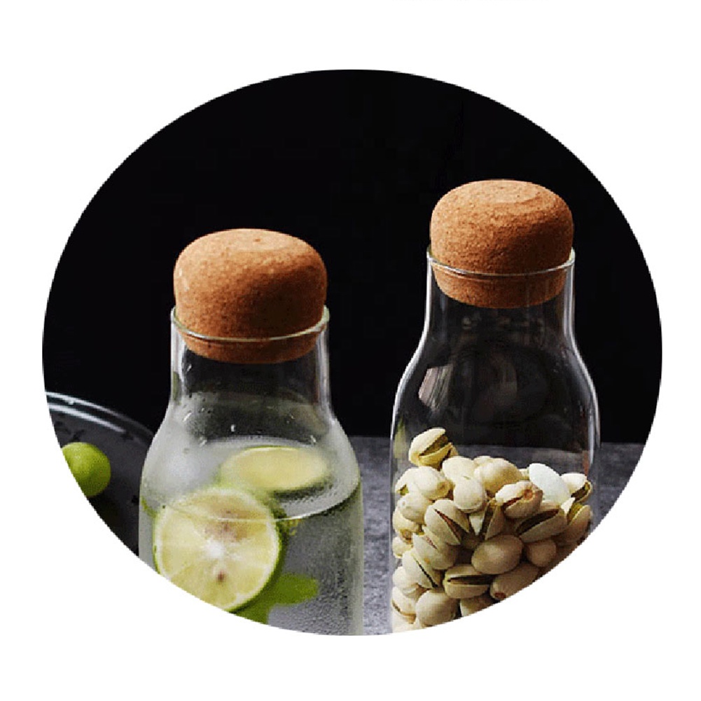 Clear Glass Storage Bottle Jar with Cork Ball Stopper High Borosilicate Glass Storage Jar with Spherical Cork Stopper
