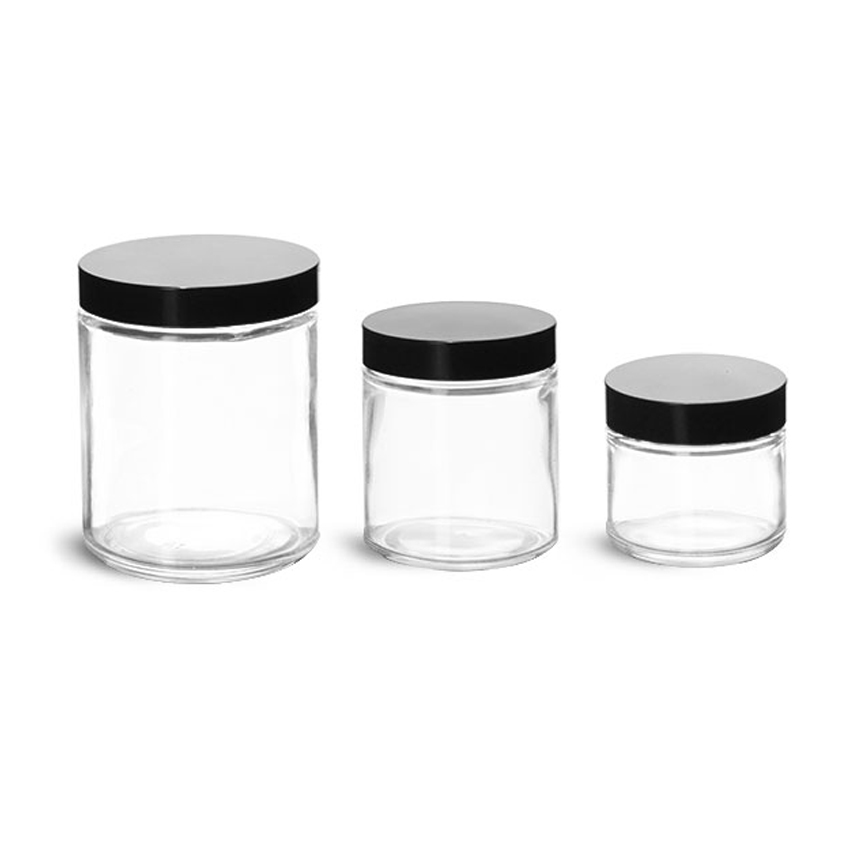 Clear Glass Straight Sided Jars with Black Phenolic Lined Caps candle jars jars glass
