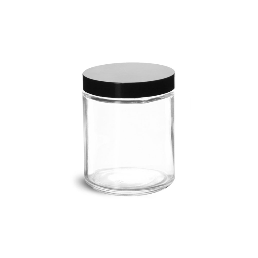 Clear Glass Straight Sided Jars with Black Phenolic Lined Caps candle jars jars glass