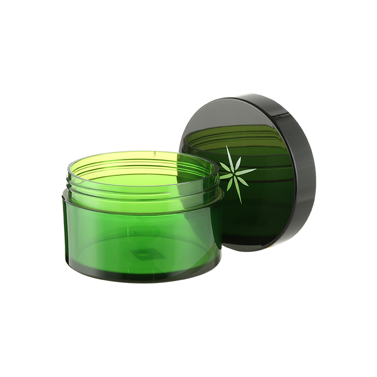 Clear Green Plastic Cosmetic Container Cream Jar With Black Lid