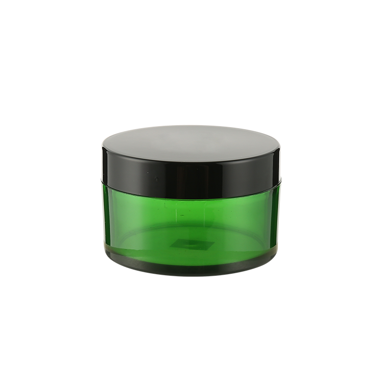 Clear Green Plastic Cosmetic Container Cream Jar With Black Lid