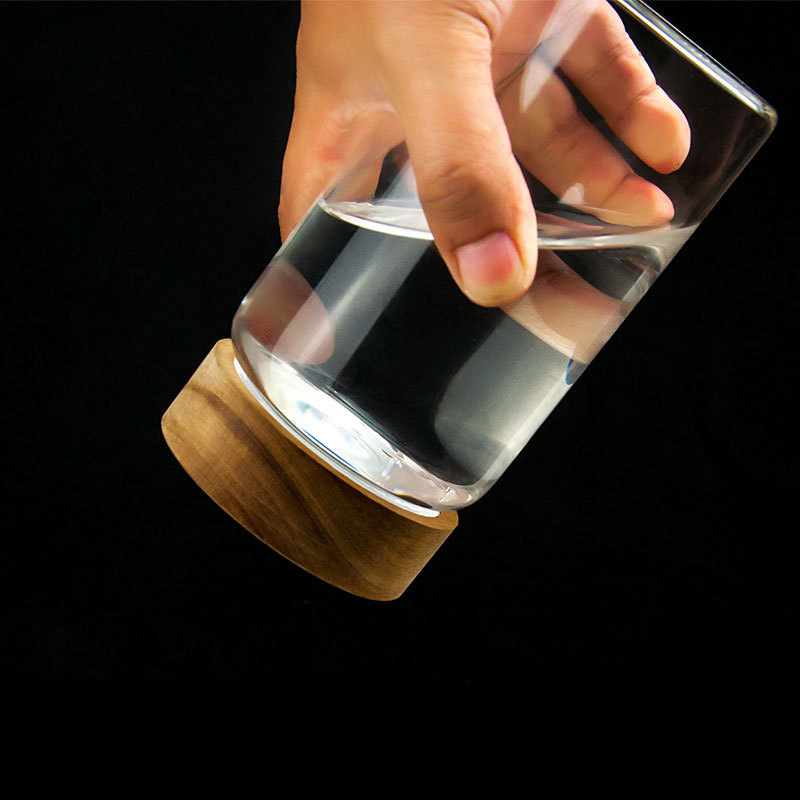 Clear Kitchen Storage Food Grade Airtight Jars High Borosilicate Cylinder Coffee 400ml Acacia Glass Jar