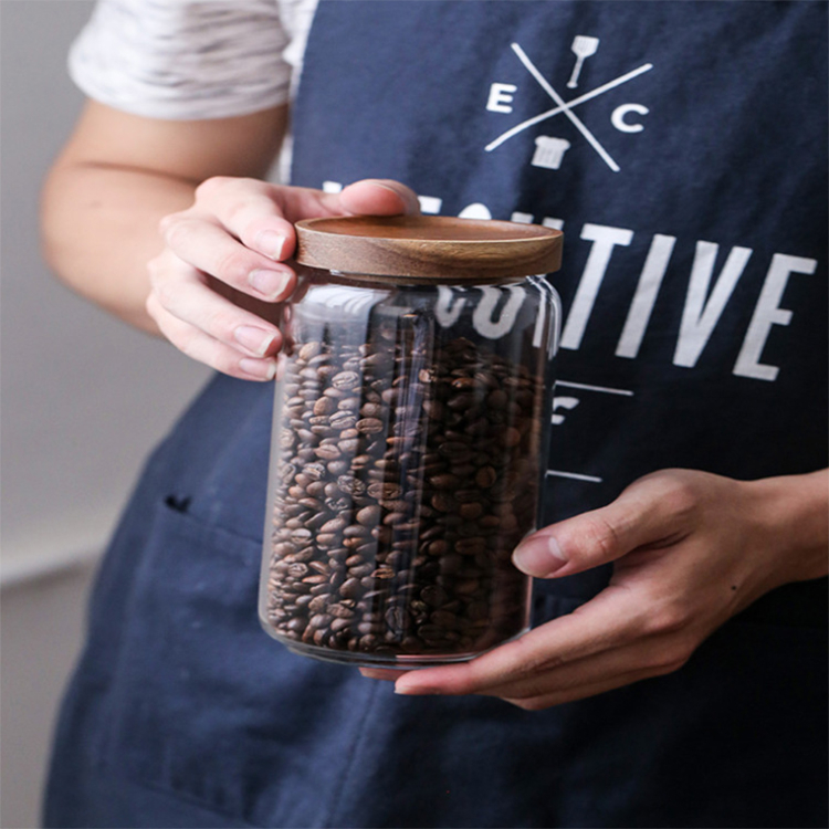 Clear Kitchen Storage Food Grade Airtight Jars With Acacia Wood Lid