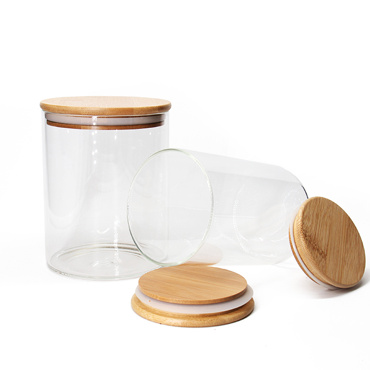 Clear Leaf Free Food Borosilicate Glass Storage Bottles Jars Containers with Bamboo Lid