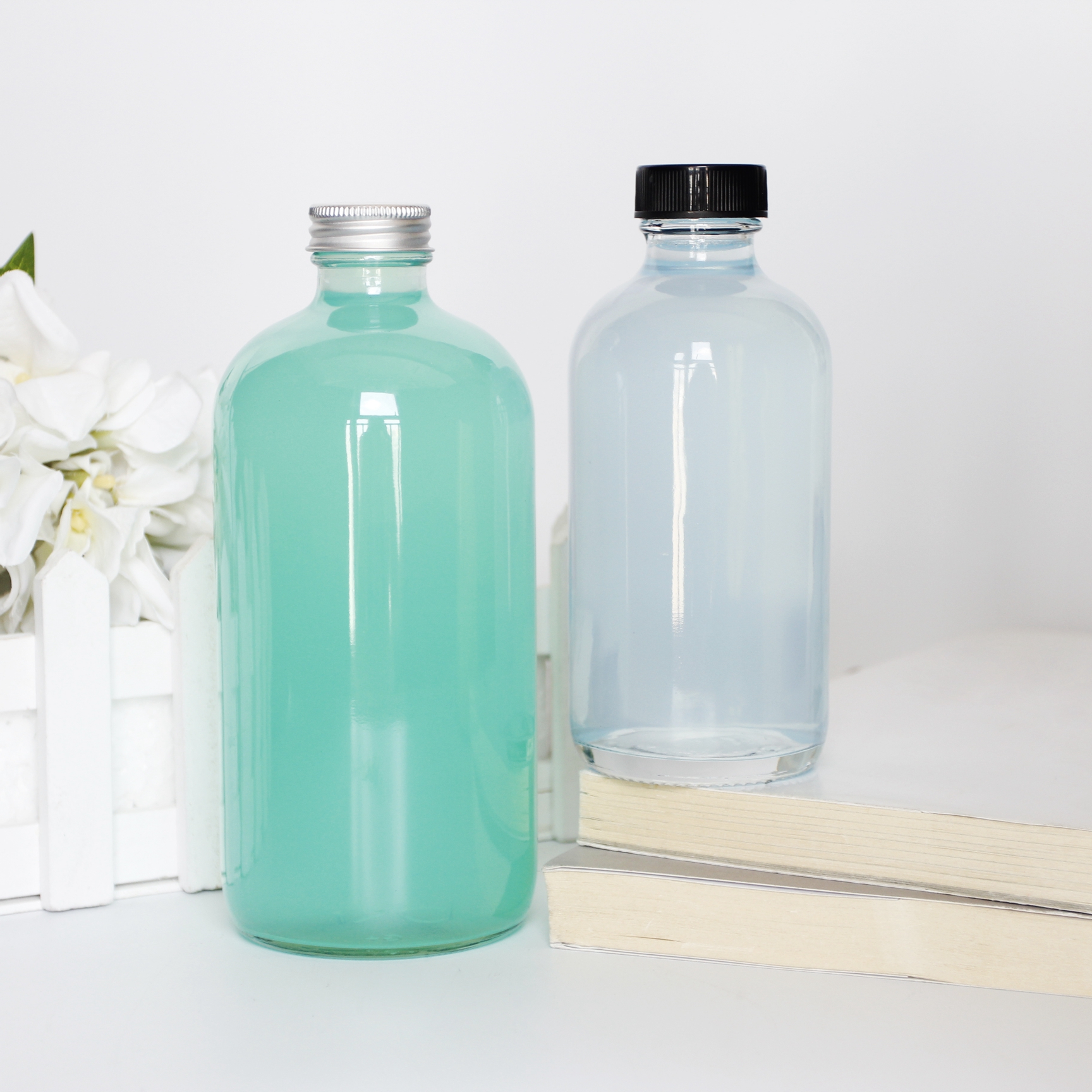 Clear Or Frosted 350ml 500ml 12oz 16oz Glass Round Bottle With Aluminium Lid For Juice Fruit Wine Kombucha Printing Logo