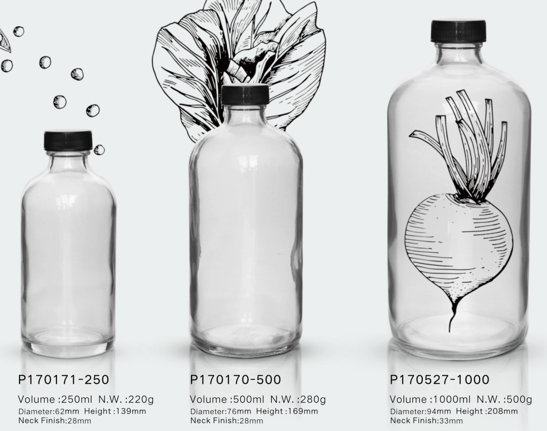 Clear Or Frosted 350ml 500ml 12oz 16oz Glass Round Bottle With Aluminium Lid For Juice Fruit Wine Kombucha Printing Logo
