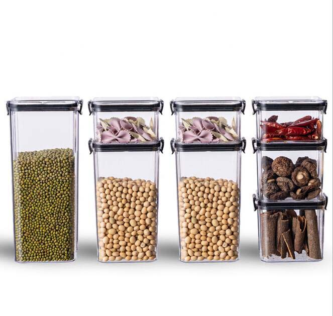 Clear Plastic Cereal Food Storage Containers Set Of 8 With Easy-Locking Seal Lids For Kitchen Pantry Dry Food Grains