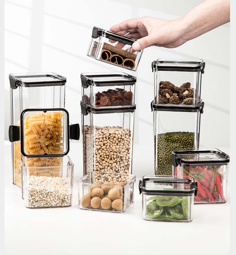 Clear Plastic Cereal Food Storage Containers Set Of 8 With Easy-Locking Seal Lids For Kitchen Pantry Dry Food Grains