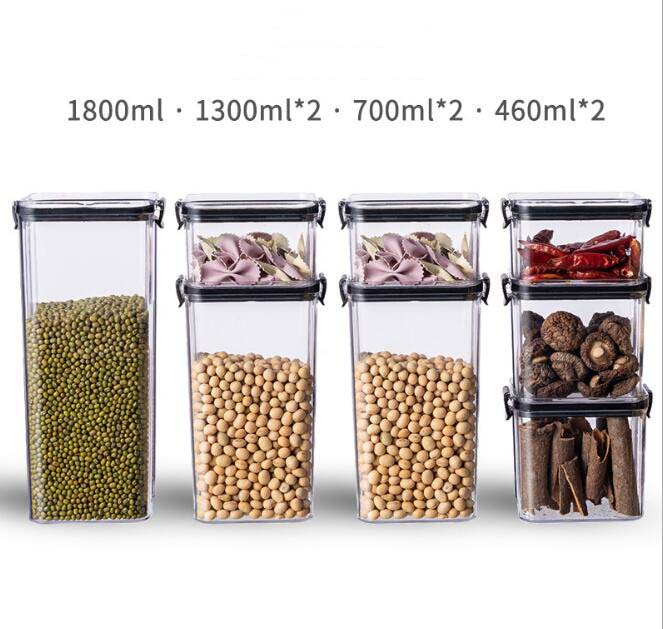 Clear Plastic Cereal Food Storage Containers Set Of 8 With Easy-Locking Seal Lids For Kitchen Pantry Dry Food Grains