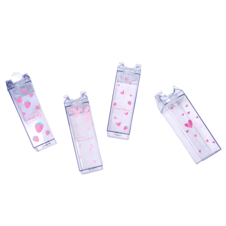 Clear Plastic Fruit Juice Milk Carton Water Bottles With Lids Wholesale