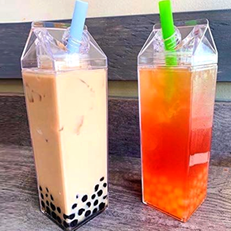 Clear Plastic Fruit Juice Milk Carton Water Bottles With Lids Wholesale