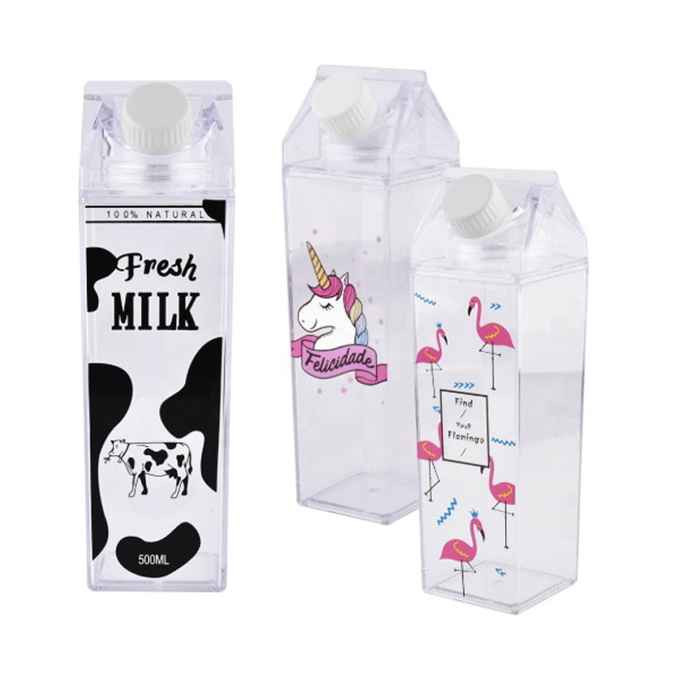 Clear Plastic Fruit Juice Milk Carton Water Bottles With Lids Wholesale