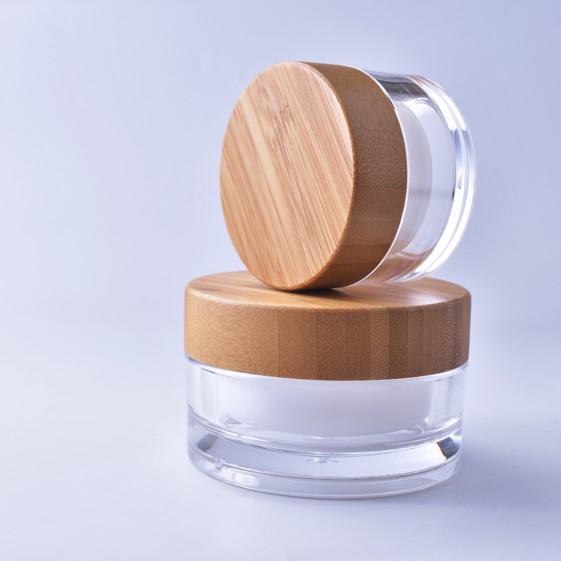 Clear Plastic Jar Natural Bamboo Lid bamboo cosmetic jar in stock