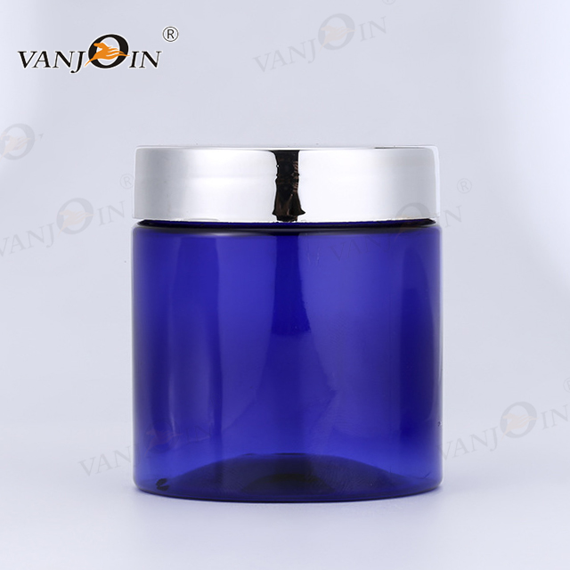 Clear Plastic PET Cream Jar Blue 60ml 250ml Cosmetic Container 2oz 8oz Storage Plastic Jar