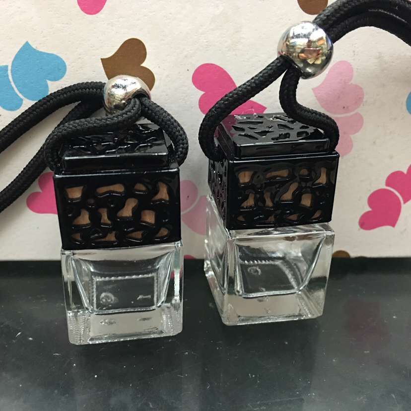 Clear Rose Flower  Wood Cap Decorative  air freshener Hanging Mini car perfume bottle glass bottle