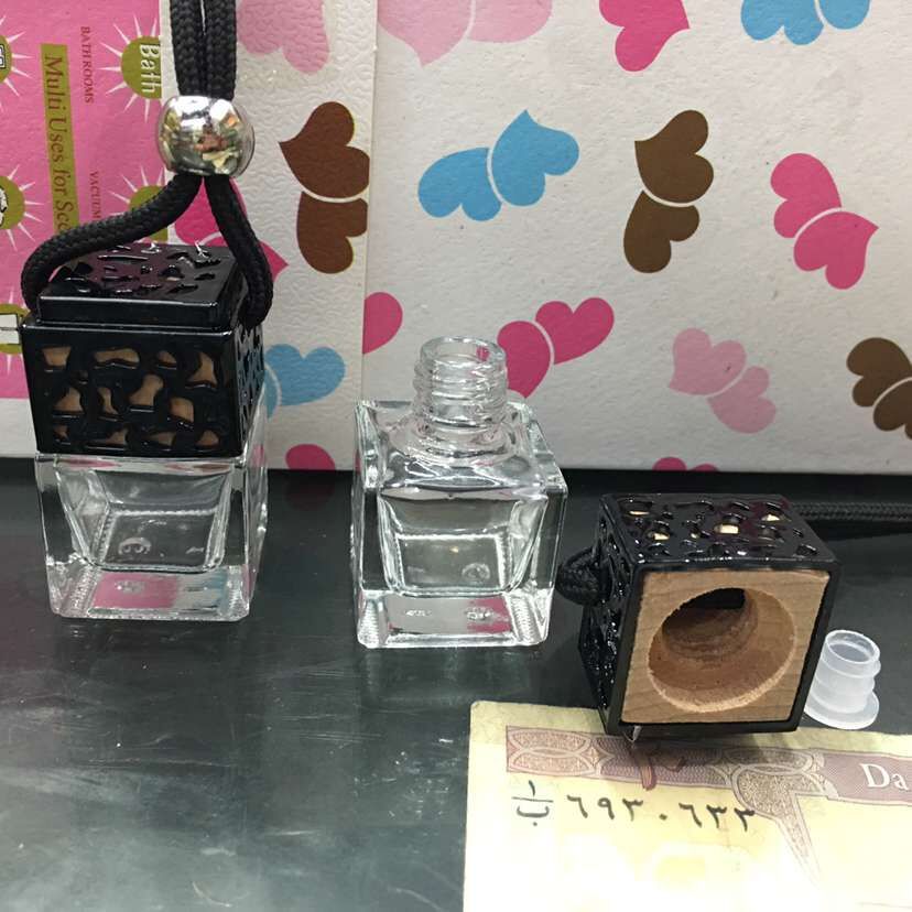 Clear Rose Flower Wood Cap Decorative air freshener Hanging Mini car perfume bottle glass bottle