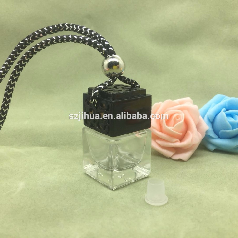 Clear Rose Flower Wood Cap Decorative air freshener Hanging Mini car perfume bottle glass bottle