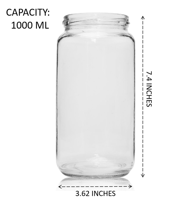 Clear Round 1000 ml Glass Jars for Candy Cookie Food Storage with BPA Free Lug Cap