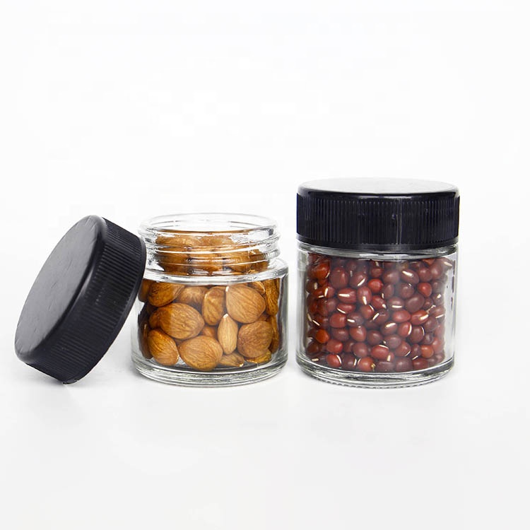 Clear Round 1oz 2oz 3oz Wide Mouth Glass Storage Jar with Child Resistant Cap