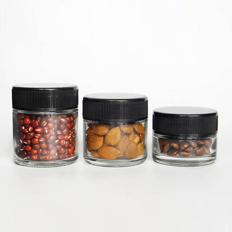 Clear Round 1oz 2oz 3oz Wide Mouth Glass Storage Jar with Child Resistant Cap