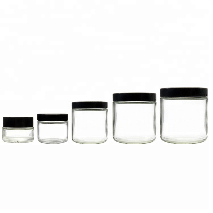 Clear Round 2oz 3oz 4oz  5oz 6oz 16oz Straight Side Glass Jar with Ribbed lid