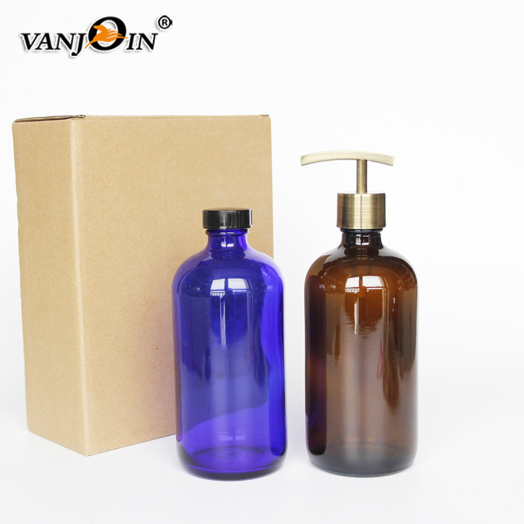 Clear Round 500ml Glass foam pump Bottles for Lotions Liquid Soaps