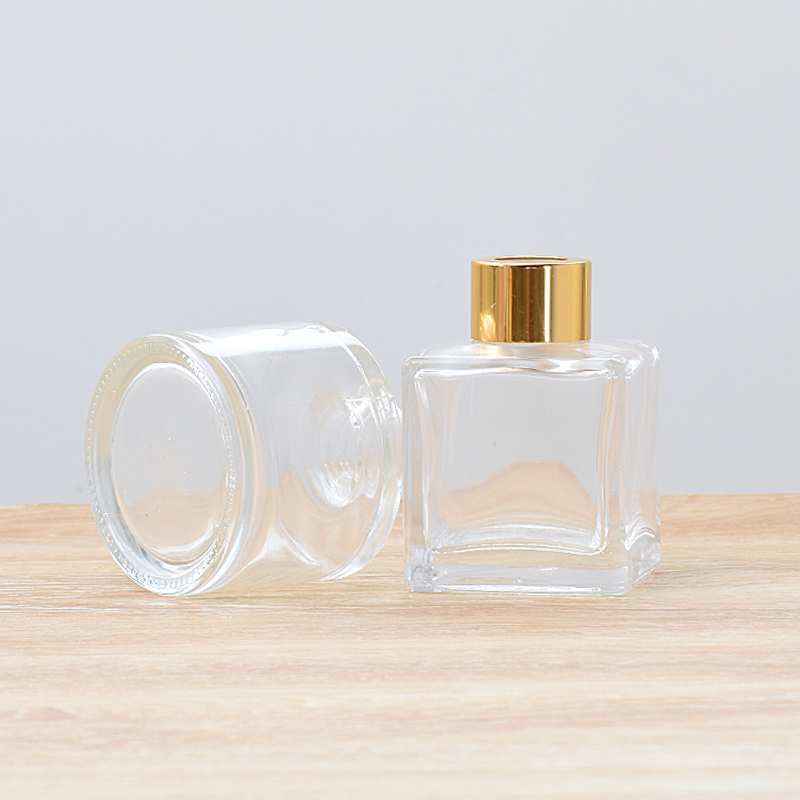 Clear Round Aromatherapy Glass Reed Diffuser Bottle with aluminium cap