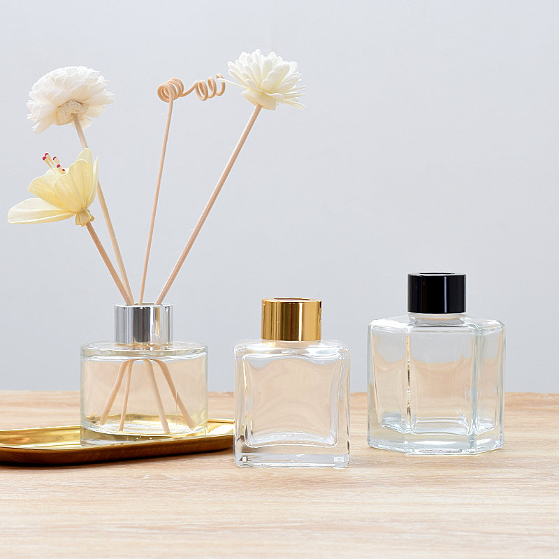 Clear Round Aromatherapy Glass Reed Diffuser Bottle with aluminium cap