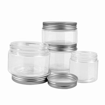 Clear Round Cosmetic Container PET Plastic Jar with Aluminium Lid