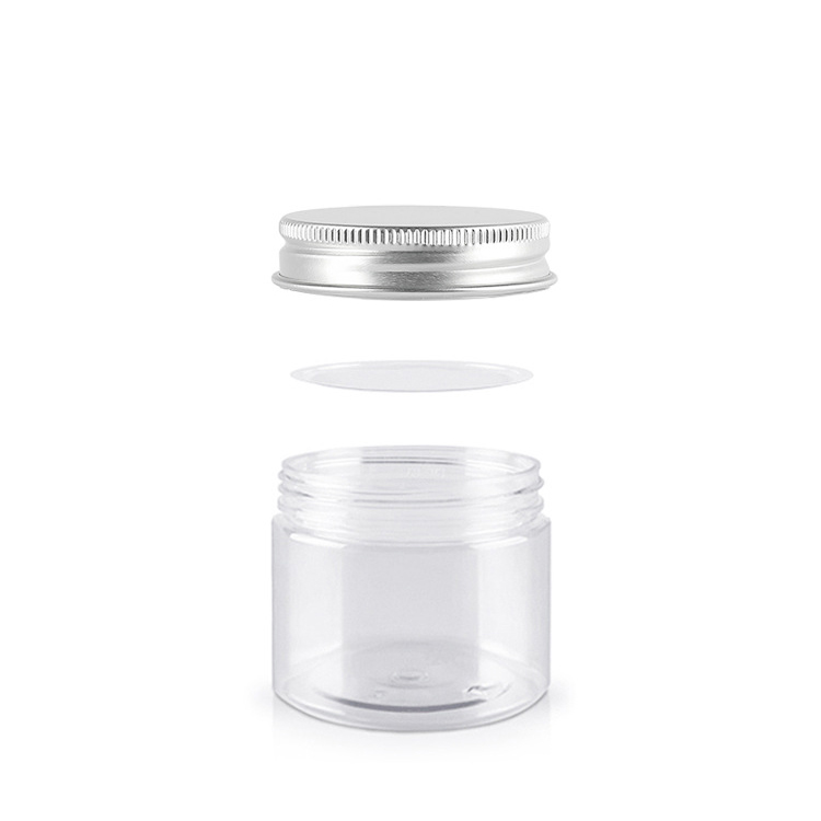 Clear Round Cosmetic Container PET Plastic Jar with Aluminium Lid