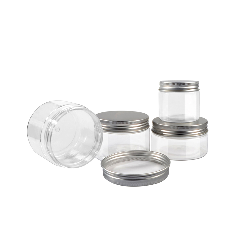 Clear Round Cosmetic Container PET Plastic Jar with Aluminium Lid