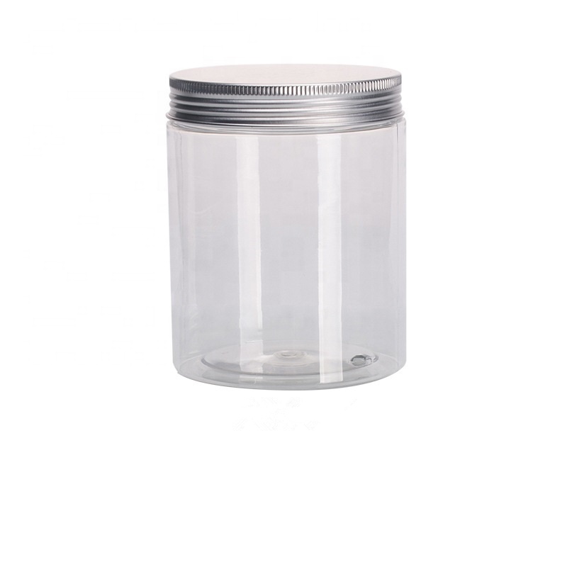 Clear Round PET Plastic Cream Jar with Silver Aluminum Lid 100ml 200ml 300ml 400ml 500ml 800ml 1000ml