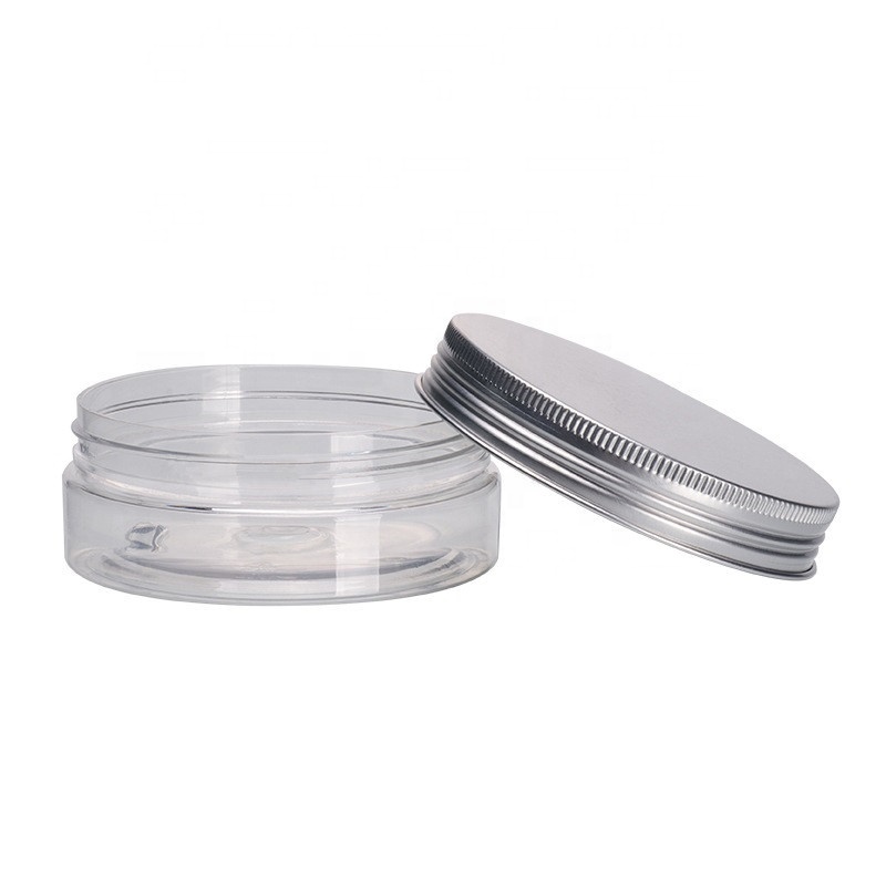 Clear Round PET Plastic Cream Jar with Silver Aluminum Lid 100ml 200ml 300ml 400ml 500ml 800ml 1000ml