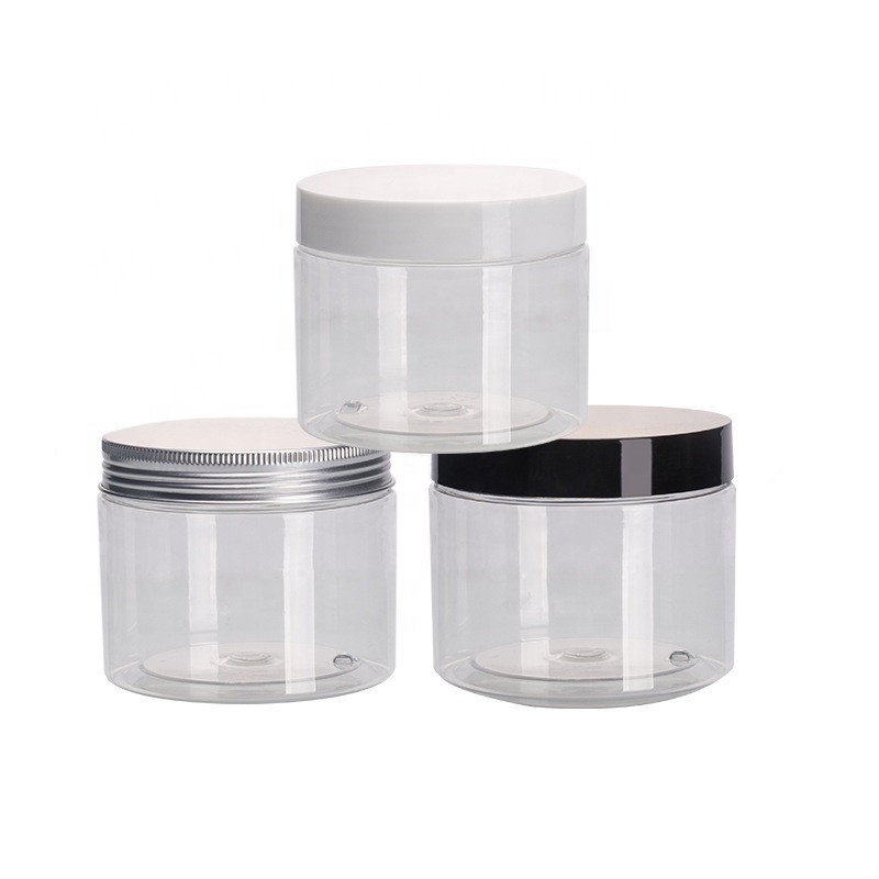 Clear Round PET Plastic Cream Jar with Silver Aluminum Lid 100ml 200ml 300ml 400ml 500ml 800ml 1000ml