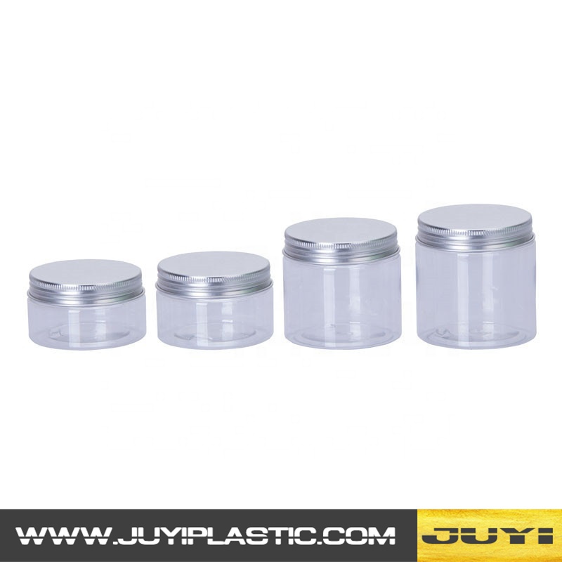 Clear Round PET Plastic Cream Jar with Silver Aluminum Lid 100ml 200ml 300ml 400ml 500ml 800ml 1000ml