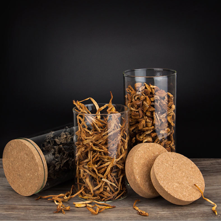 Clear Round Shape Glass Snack Sugar Tea Bottle Glass Food Storage Jar Set Kitchen Canister with Airtight Cork Lid