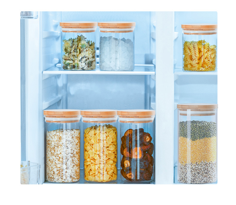 Clear Round Shape Glass Snack Sugar Tea Bottle Glass Food Storage Jar Set Kitchen Canister with Airtight Cork Lid