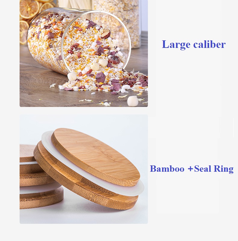 Clear Round Shape Glass Snack Sugar Tea Bottle Glass Food Storage Jar Set Kitchen Canister with Airtight Cork Lid