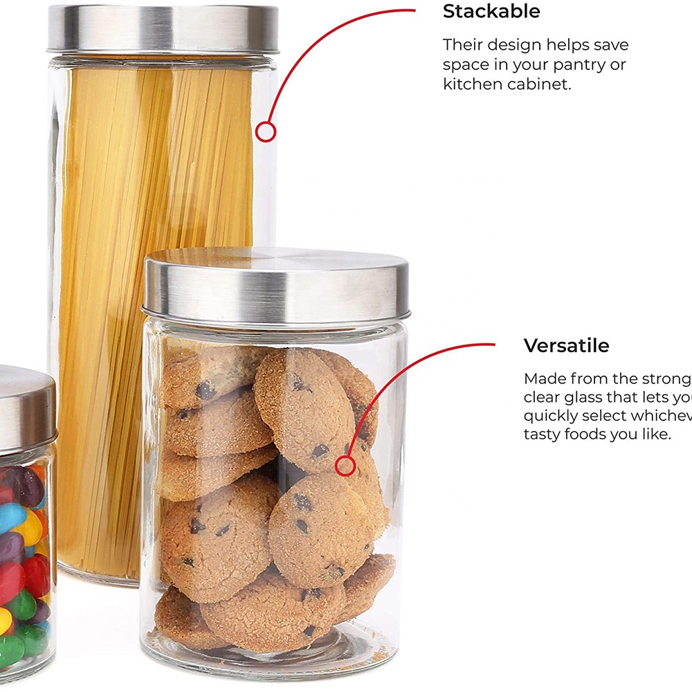 Clear Round Shape Glass Snack Sugar Tea Bottle Glass Food Storage Jar Set Kitchen Canister with Airtight Cork Lid