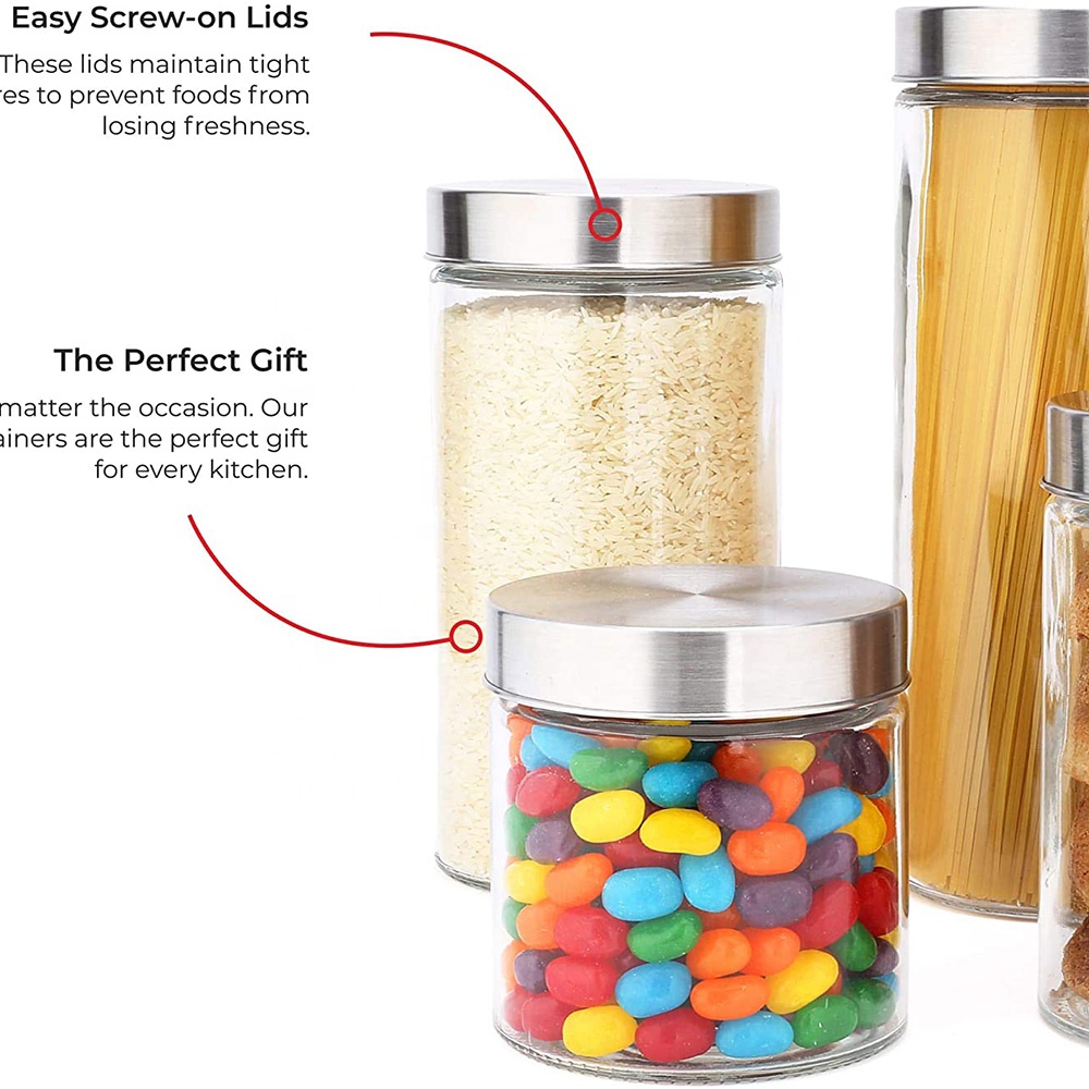 Clear Round Shape Glass Snack Sugar Tea Bottle Glass Food Storage Jar Set Kitchen Canister with Airtight Cork Lid