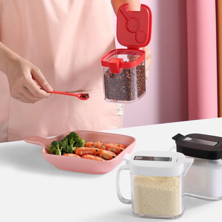 Clear Seasoning Box Storage Container Condiment Jars with Spoons Practical Seasoning Wall Mounted Seasoning Box