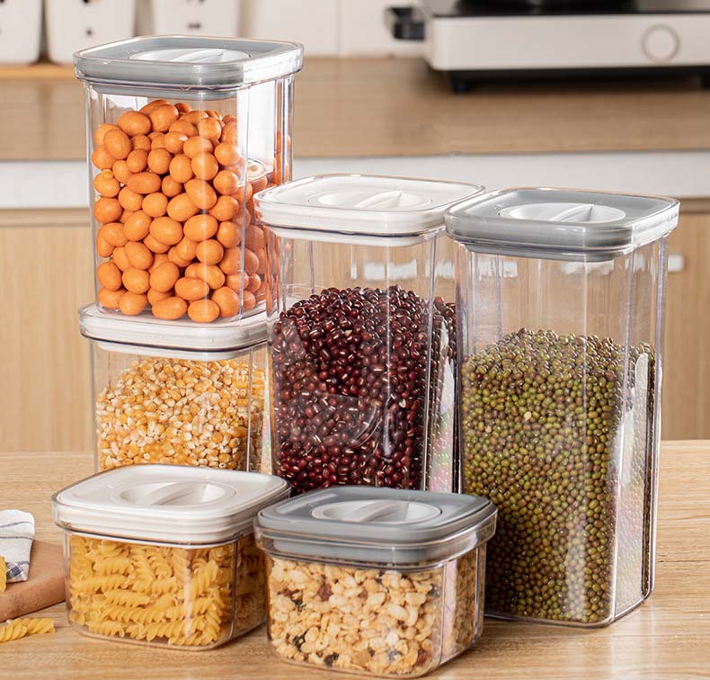 Clear Square Food-Grade Plastic Cereal Containers With Seal Screw Cover For Corn Grains Snacks Dry Food Coffee