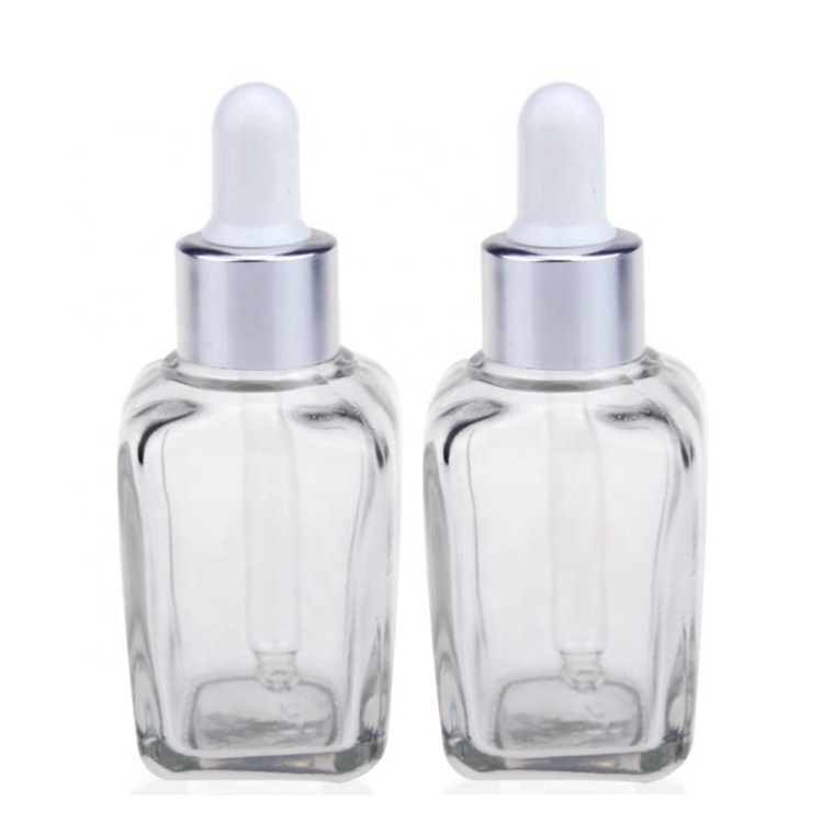Clear Square Glass Bottle With Dropper For Latex Essence/Essential Oils And Other High-End Cosmetics.