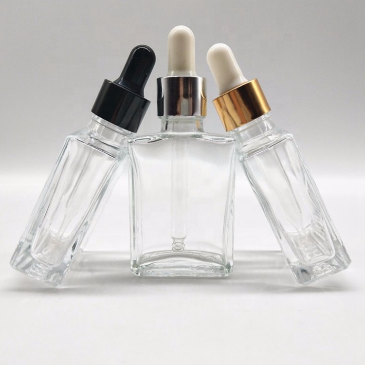 Clear Square Glass Bottle With Dropper For Latex Essence/Essential Oils And Other High-End Cosmetics.