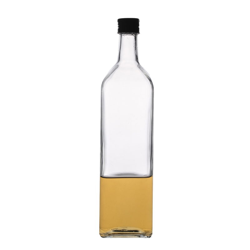 Clear Square Hot Sale High Quality Empty Customize Glass Bottle with Cap 250ml 500ml 750ml 1000ml Square Oil Glass Bottle