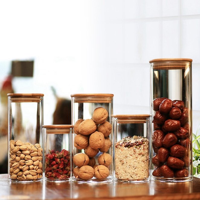Clear Storage Air Tight Glass Jars With Bamboo Lids