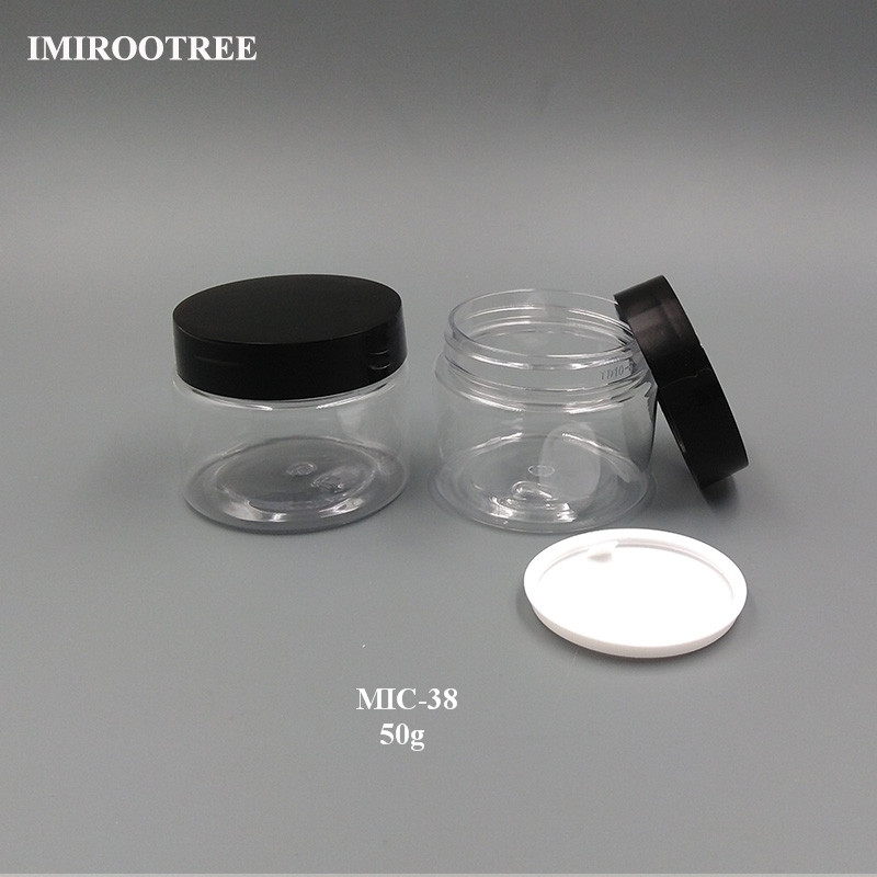 Clear Straight Sided PET Plastic Jars with Black Lids 50g 100g