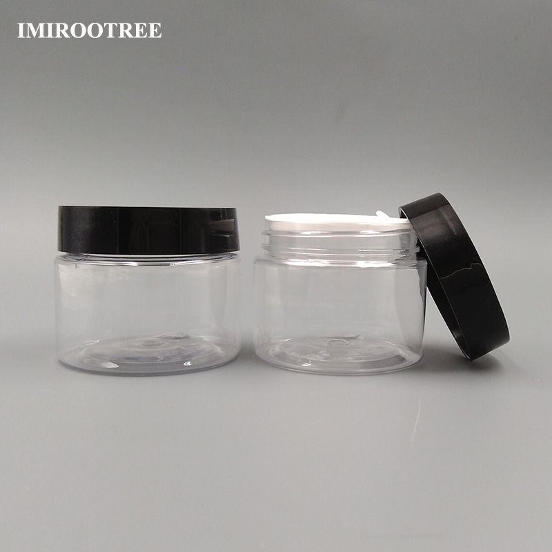 Clear Straight Sided PET Plastic Jars with Black Lids 50g 100g