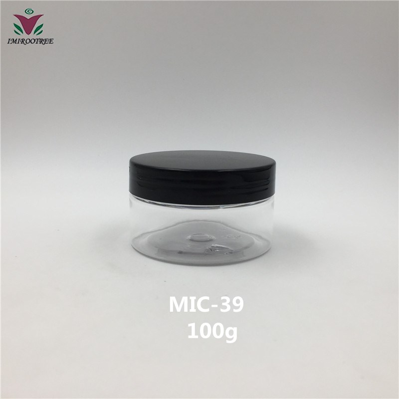 Clear Straight Sided PET Plastic Jars with Black Lids 50g 100g